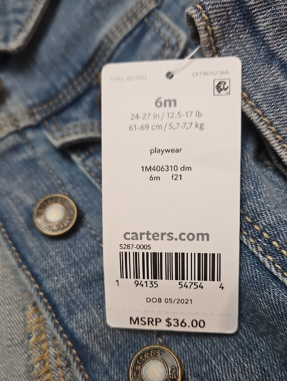 Carter's Jean Jacket NEW Baby Girl 6 Months - Picture 3 of 8